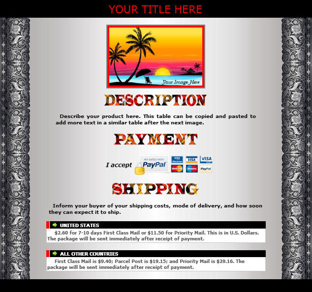 AUCTION TEMPLATE Baroque Vintage Floral Border Design - FREE Shipping