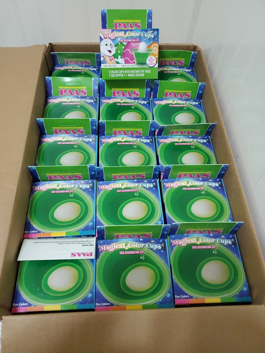 New PAAS 1 Case Lot x45 Egg Decorating Kits Color Cups Dye Dippers Magic Crayon