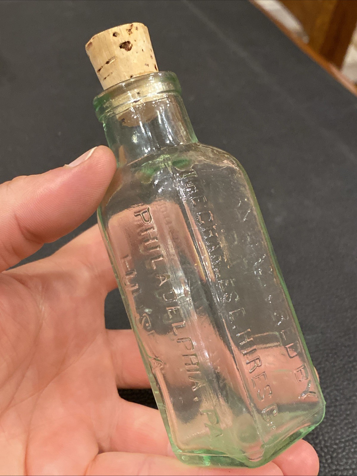 Embossed Green Tint Hires Household Root Beer Extract Bottle Philadelphia PA USA