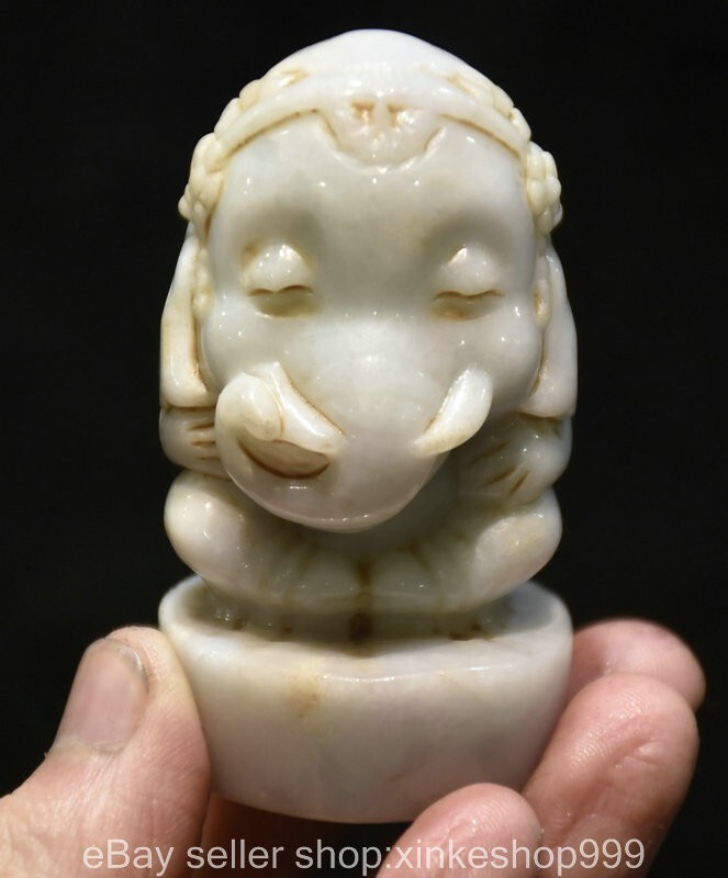 2.6" Chinese Natural Emerald Jade Jadeite Carving Elephant Nose Sculpture statue