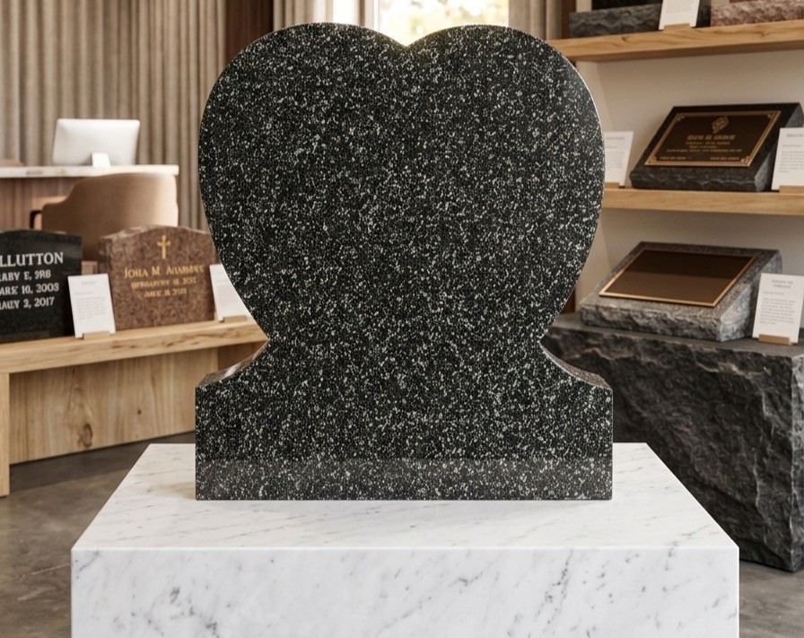 Green Granite Heart Headstone Grave Marker Custom Engraved Memorial Monument