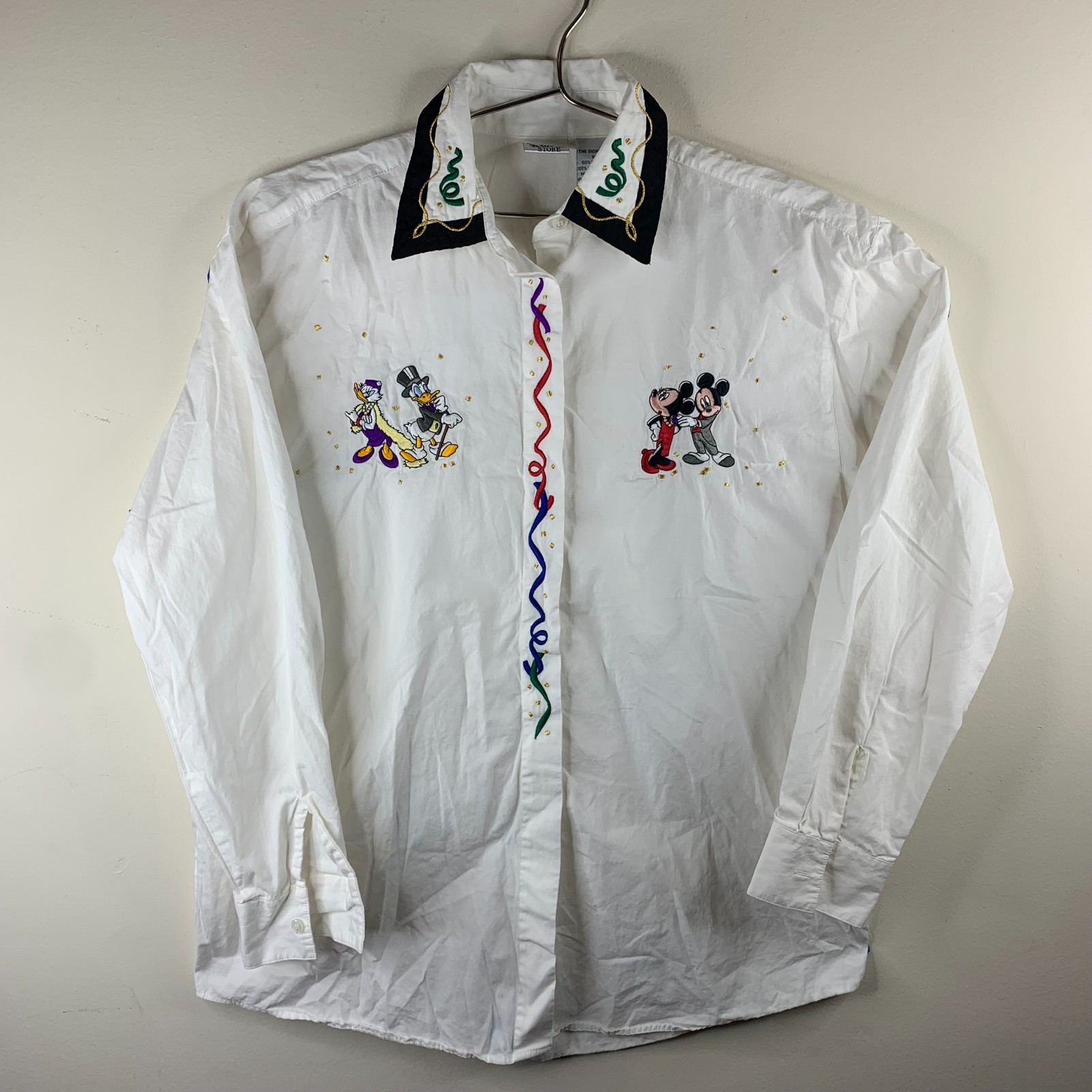 Vintage Disney Store embroidered Mickey Minnie Donald Daisy shirt Cowboy Size L