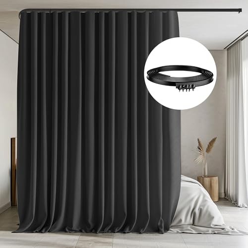 Room Divider Curtains with Flexible Ceiling 100"W x 96"L (Pack of 1) Black