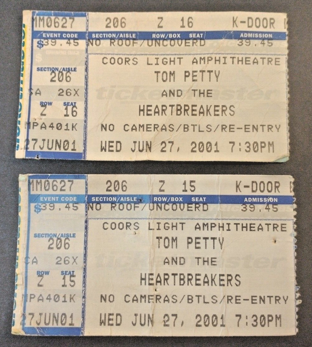 Lot/2 Tom Petty Heartbreakers Concert Ticket Stub 2001 Coors Light Wilkes-Bar Pa