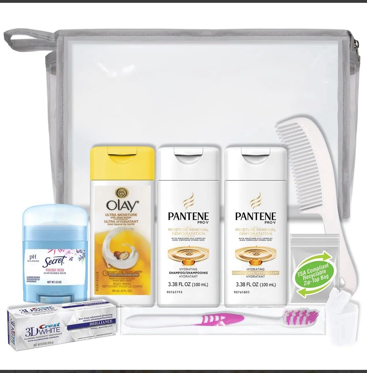 Women’s 10 Piece Travel Kit TSA Approved Toiletry Set with Travel Size Essential