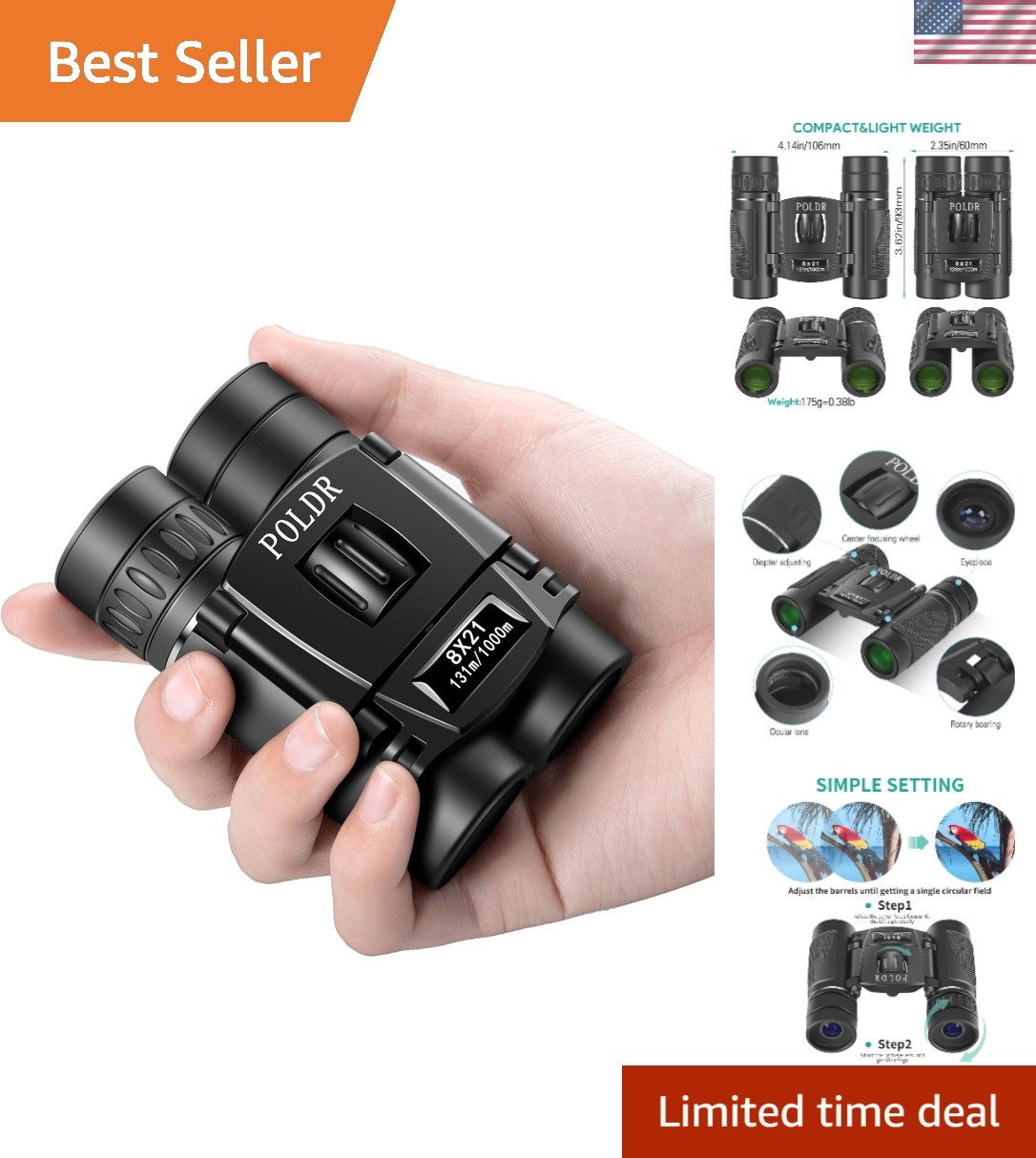 8x21 Small Compact Lightweight Binoculars for Adults Kids Bird Watching Trave...