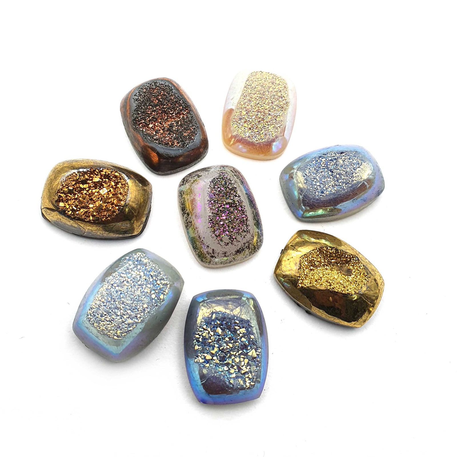 Multi Color Druzy Cushion Cabochon Glitter Gemstone Lot 13 Pcs 15x20 mm 241 CT