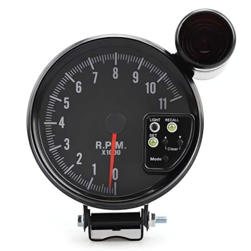  5" Inch 0-11K RPM Tachometer Gauge with Red Shift Light, Peak memory, 