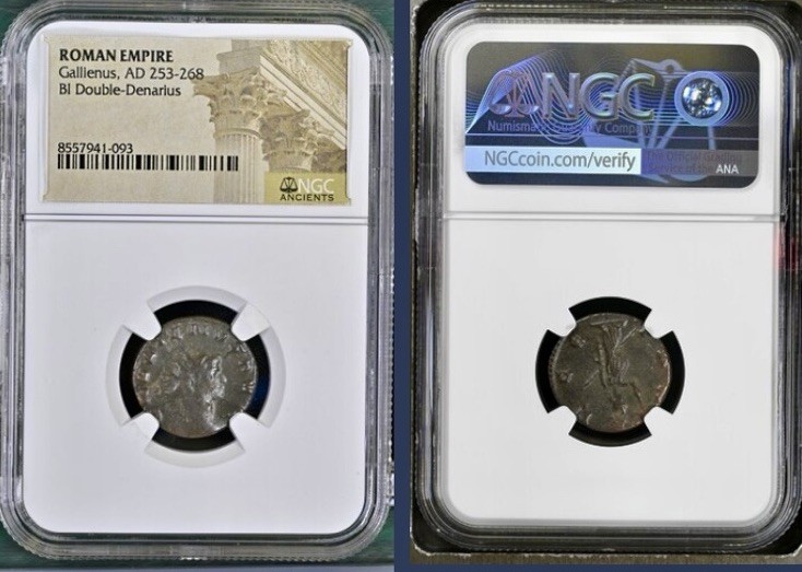 Ancient Roman Coin Emperor Gallienus 253AD-268AD NGC Genuine Double Denarius
