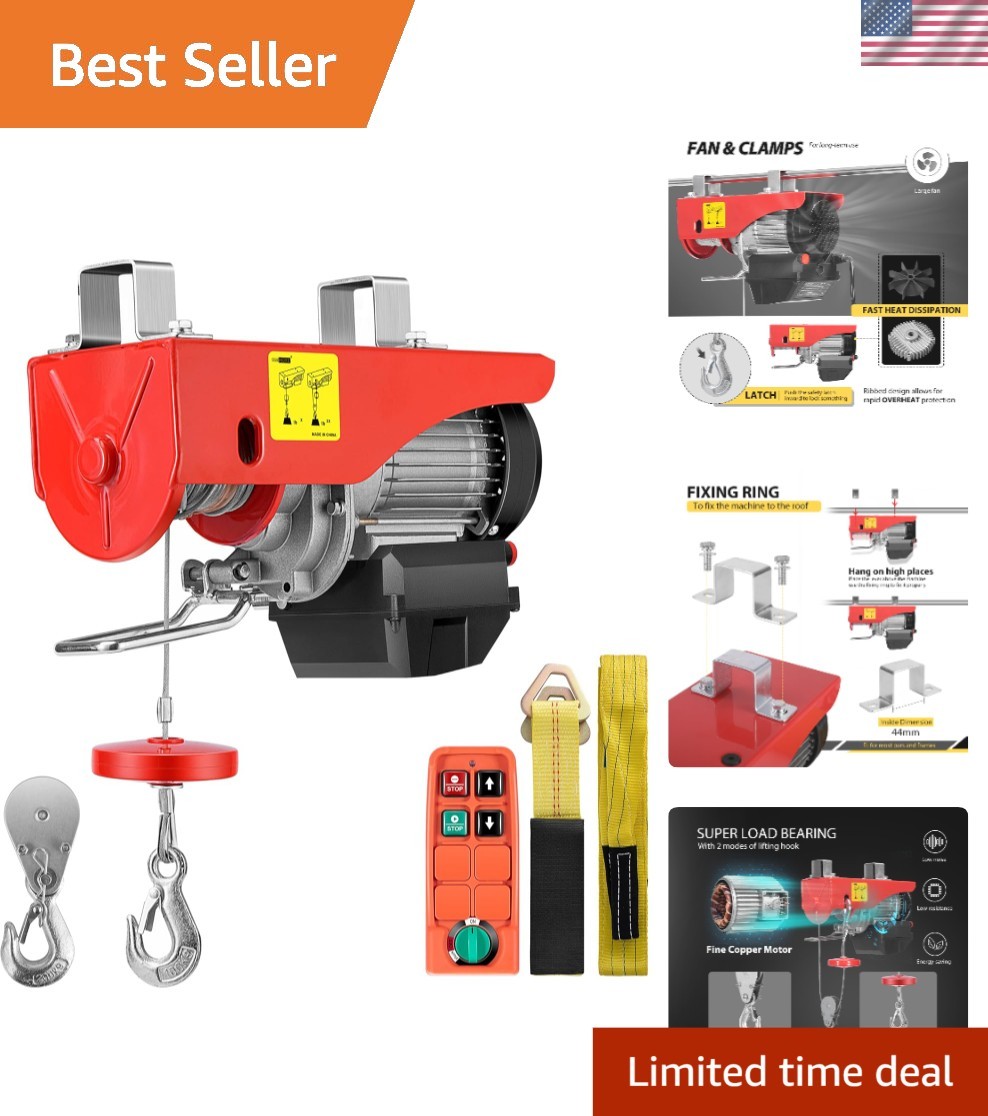Compact 110V Electric Hoist with 1320 Lbs Capacity & Overheat Protection System