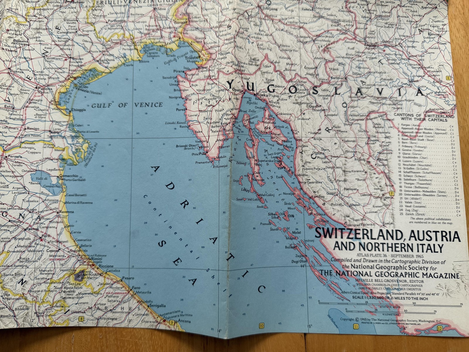 Vintage 1965 National Geographic Switzerland Austria Northern Italy Fold Out Map