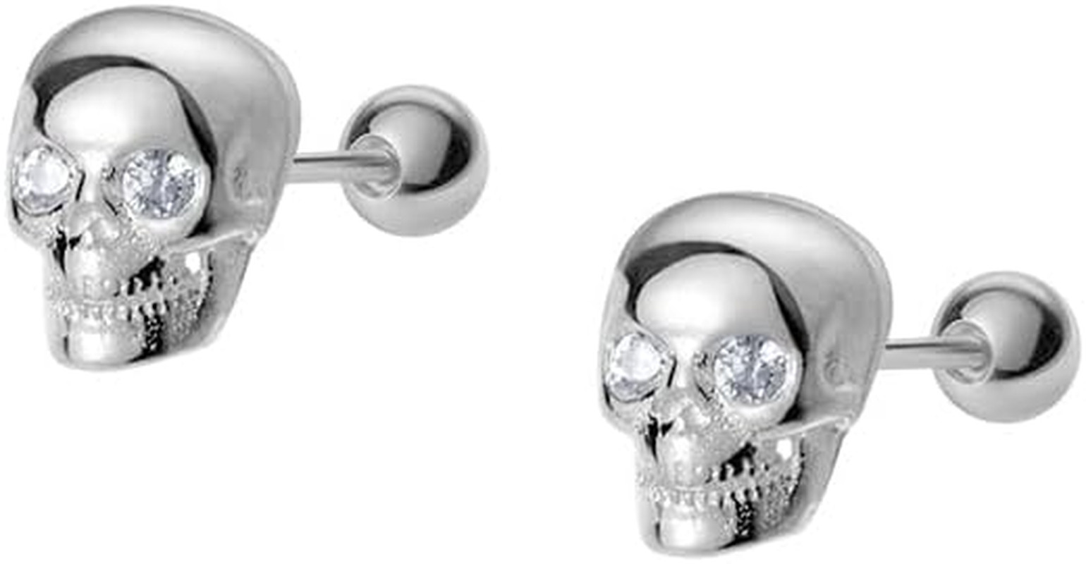20G Skull CZ S925 Sterling Silver Gold Plated Halloween Small Stud Earrings for 