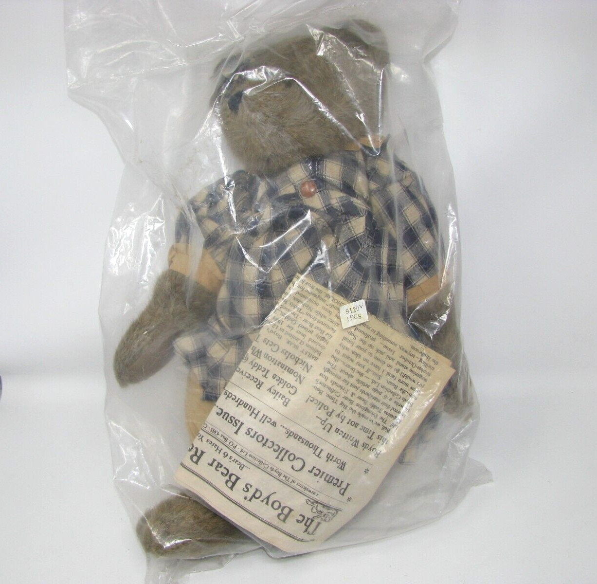 New Boyds Bears Eugenia 16" Bear In Blue Plaid Dress # 9120 Sealed 