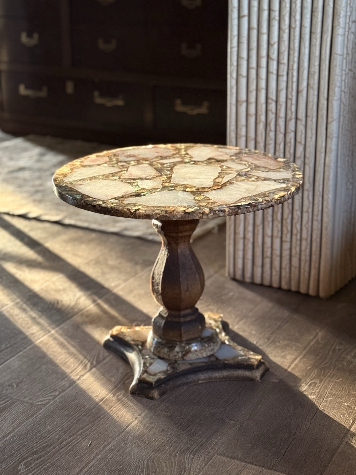 Arturo Pani Handmade Abalone Onyx and Gold Leaf Side End Table