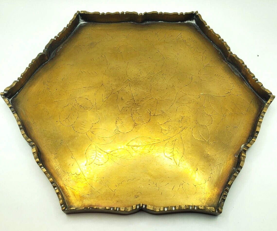 Vintage Pagoda Shape Brass Tray Engraved
