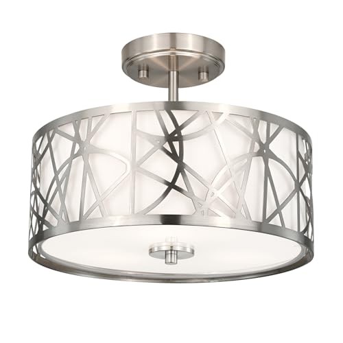 3-Light Semi Flush Mount Ceiling Light, 12.6" Drum Light with Brushed Nickel