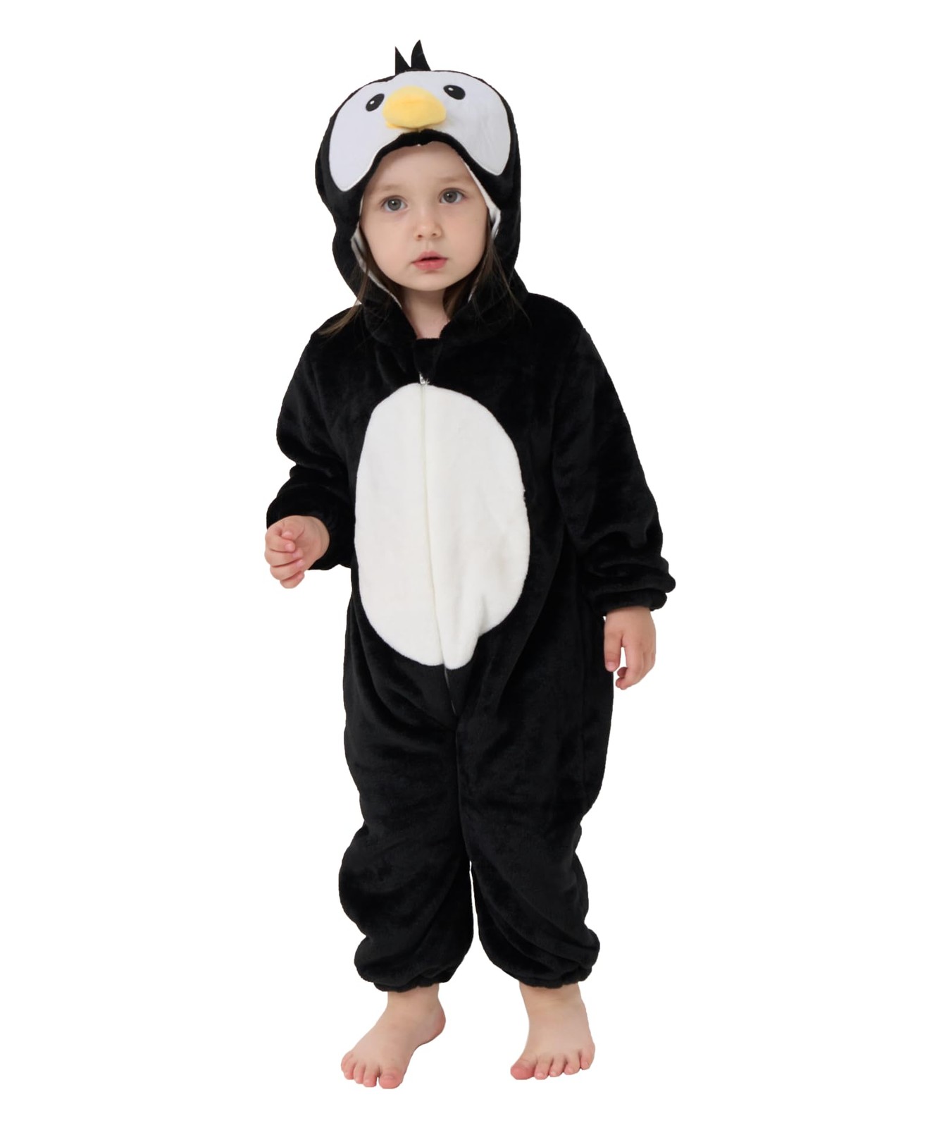 LONULAIN Baby Penguin Hooded Flannel Romper 6-12M - Halloween Costume & Sleepwea