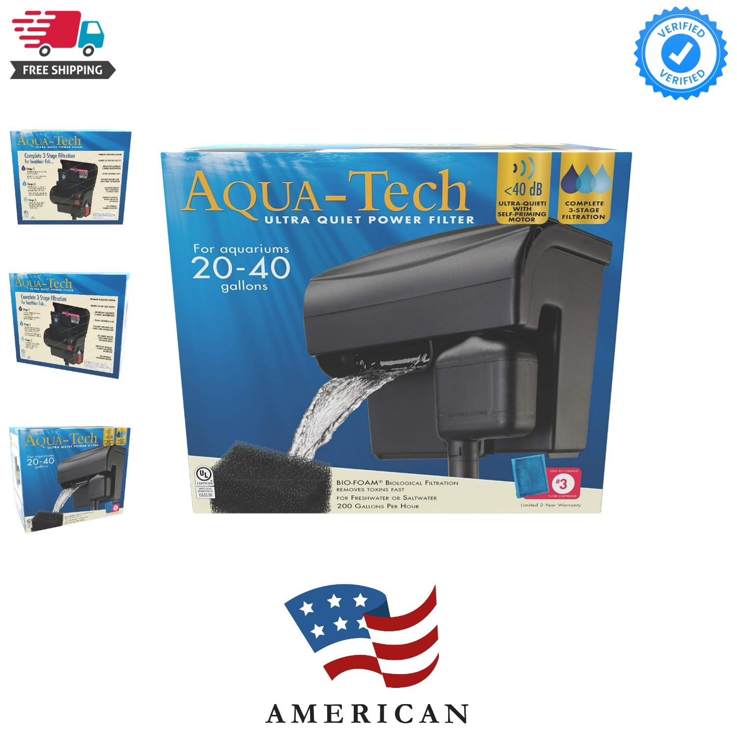 Ultra Quiet Power Filter, For Aquariums 20-40 Gallons