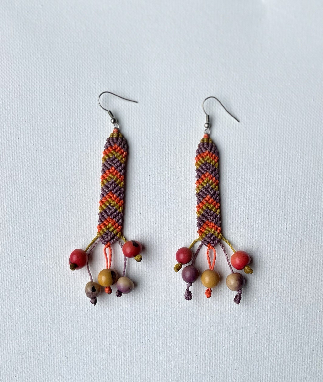 Handmade Macrame Beaded Dangle Earrings – Colorful Boho Style