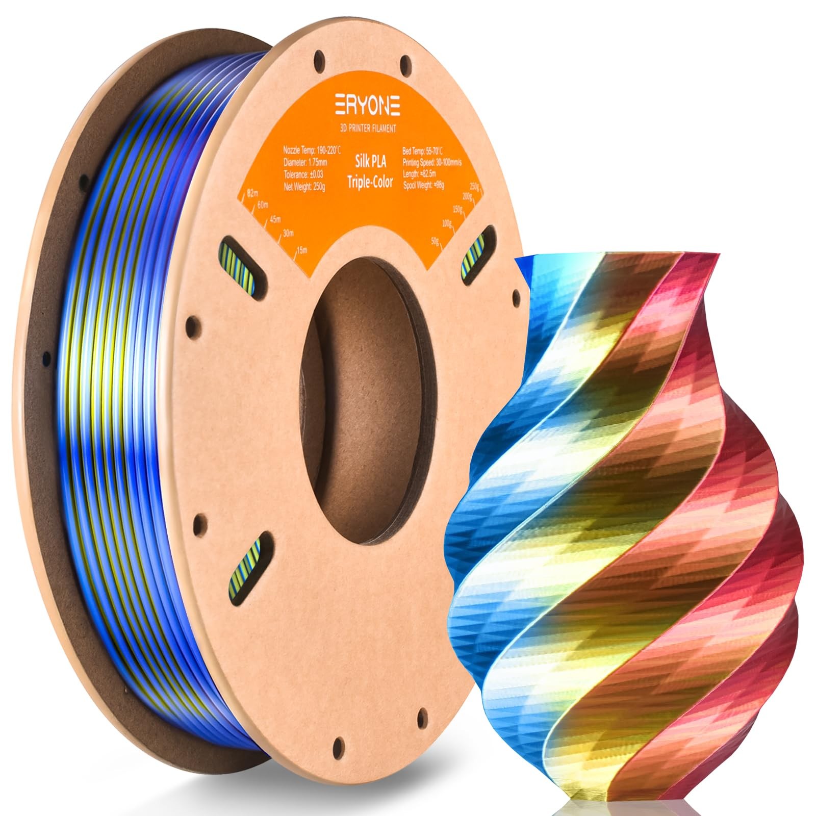 ERYONE Silk Tri Color PLA PLA-250g, 250g Red Yellow Blue 