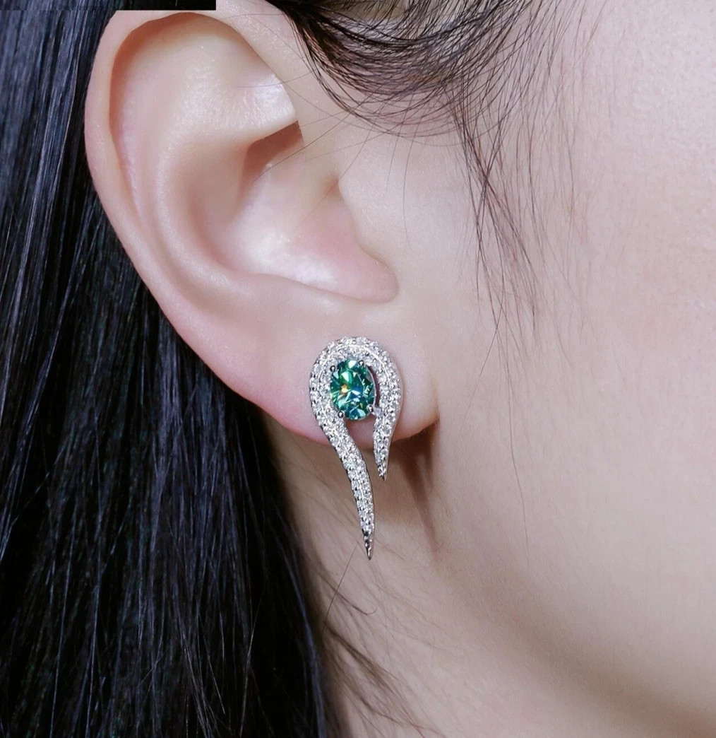 2.20 Ct Treated Certified Designer Blue Diamond Stud Earrings, Great Sparkle