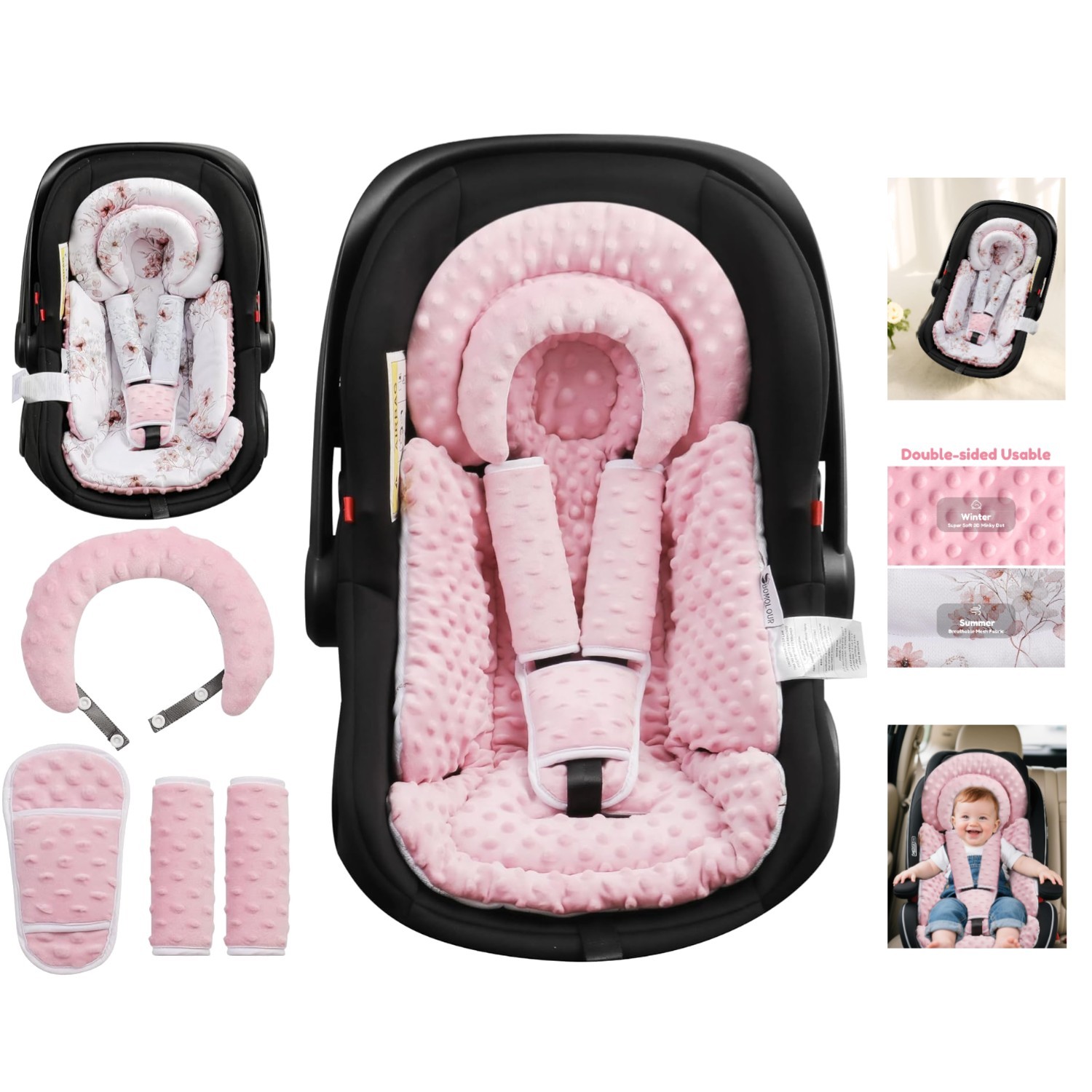 Hypoallergenic Infant Car Seat Insert - Removable Cushion & Full Body Support