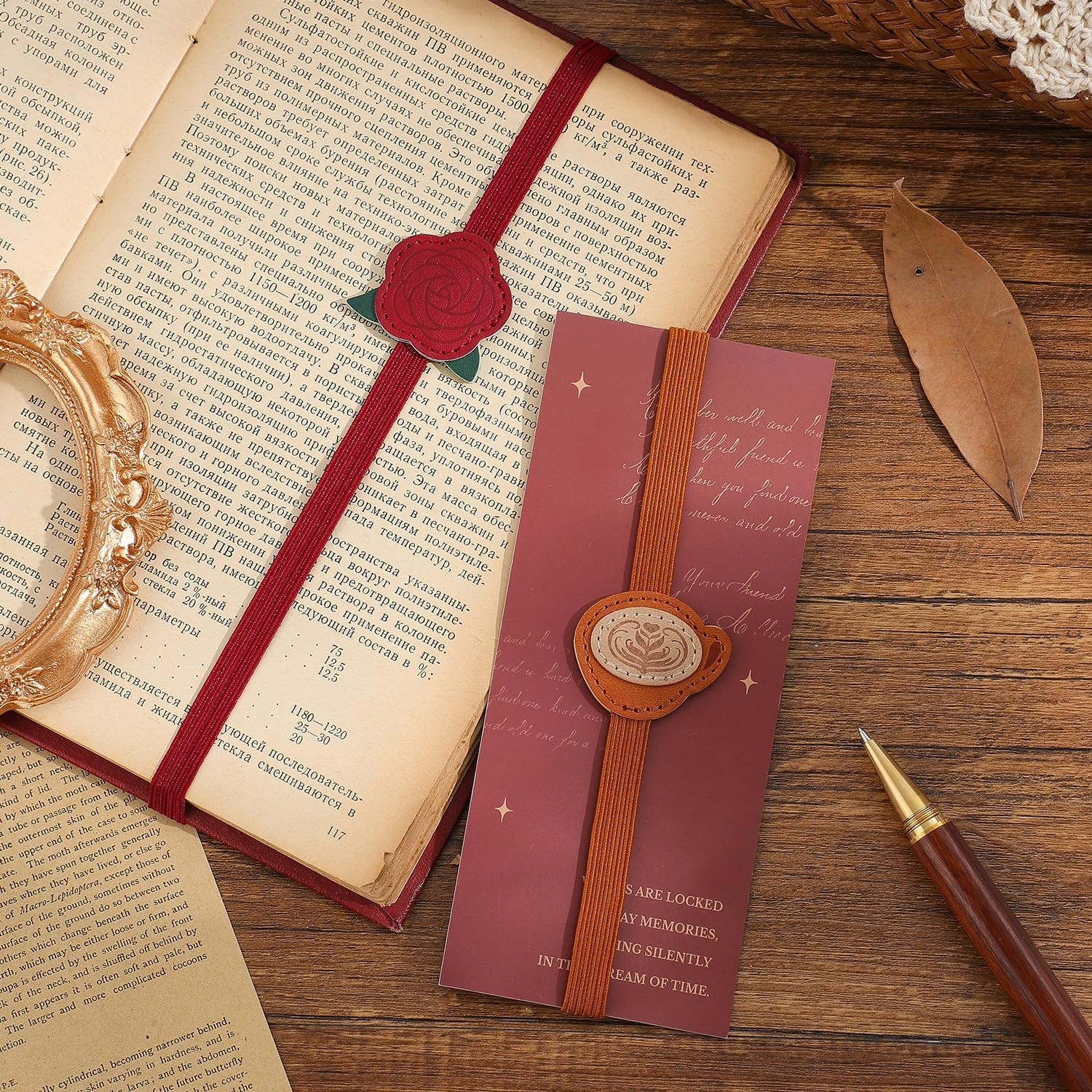 2PCS Vintage Elastic Leather Bookmark for Women, Elastic Bands Leather Book Mark