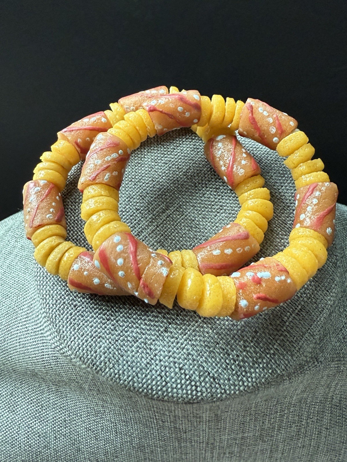 Vintage African Glass Trade Beads Handcrafted Yellow Orange Tribal Boho Chunky