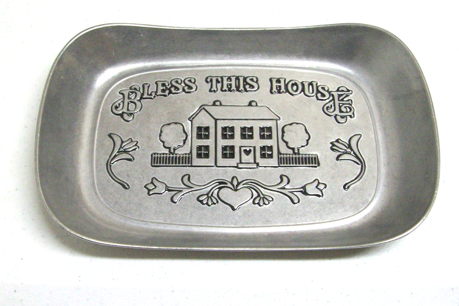 Large Wilton Armetale Bread Plate Tray Bless This House 10 1/2 x 7" Satin