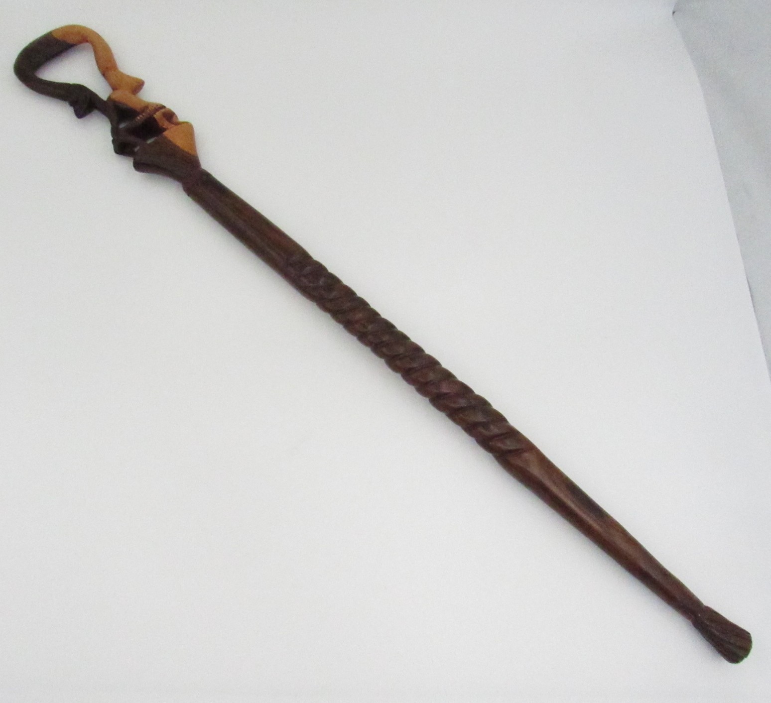 African Carved Wood Walking Stick Staff Tribal Art Figure Handle Cane 36"