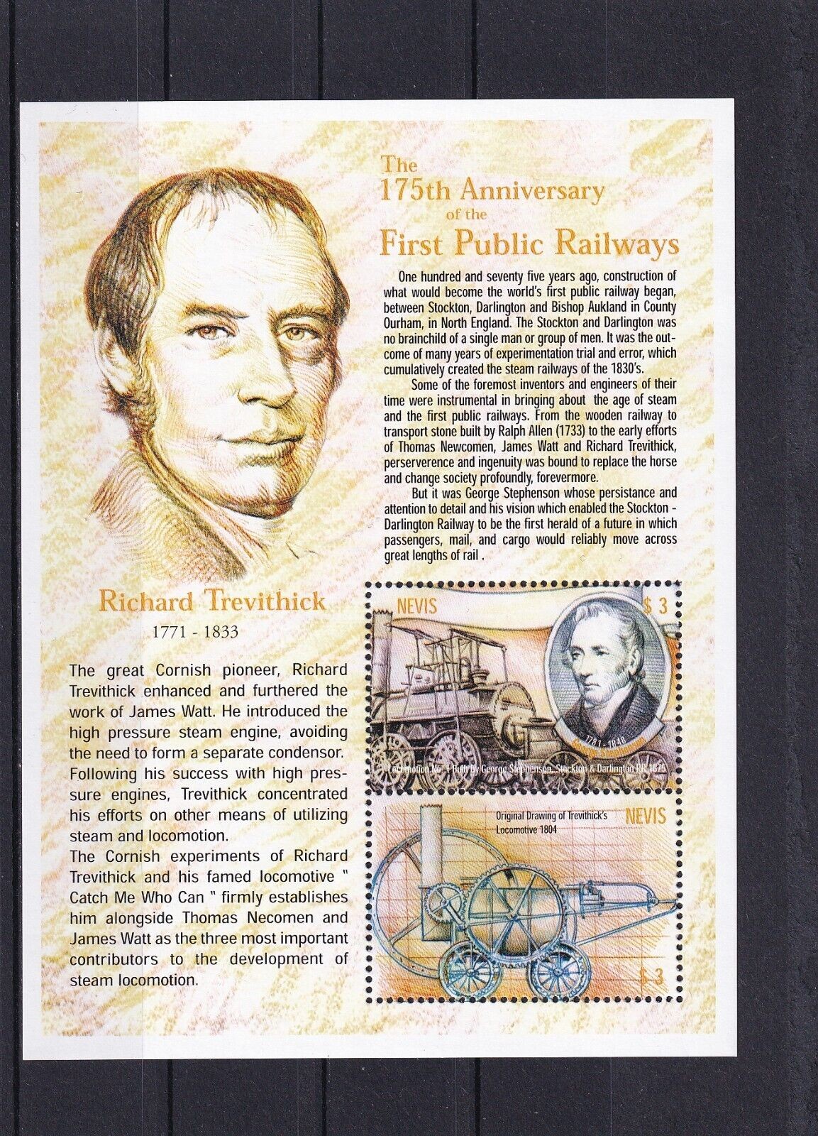 SA11e Nevis 2000 175th Anniversary of the First Public Railway mint minisheet