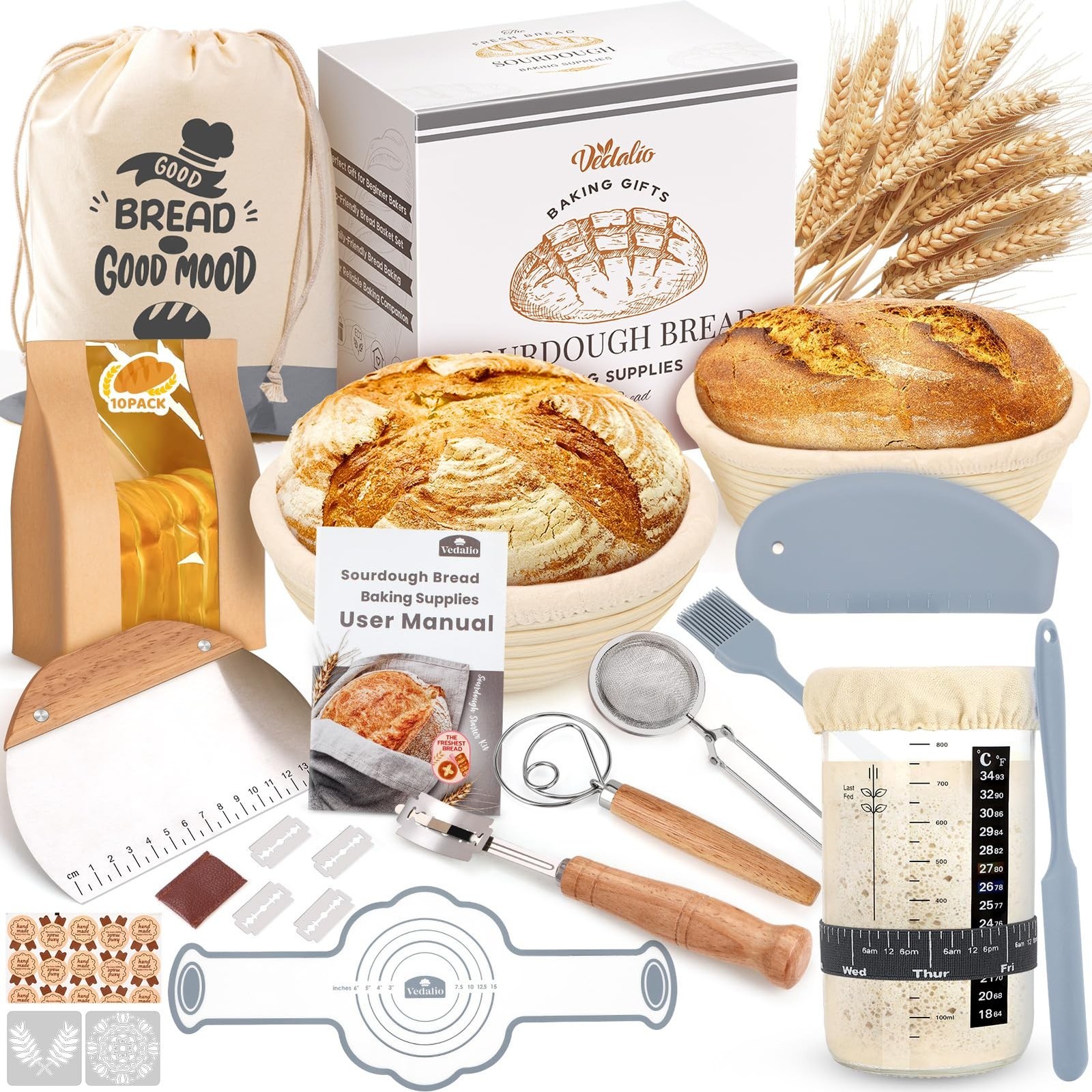 Sourdough Starter Kit, Sourdough Bread Baking Supplies, Bread Proofing Basket...