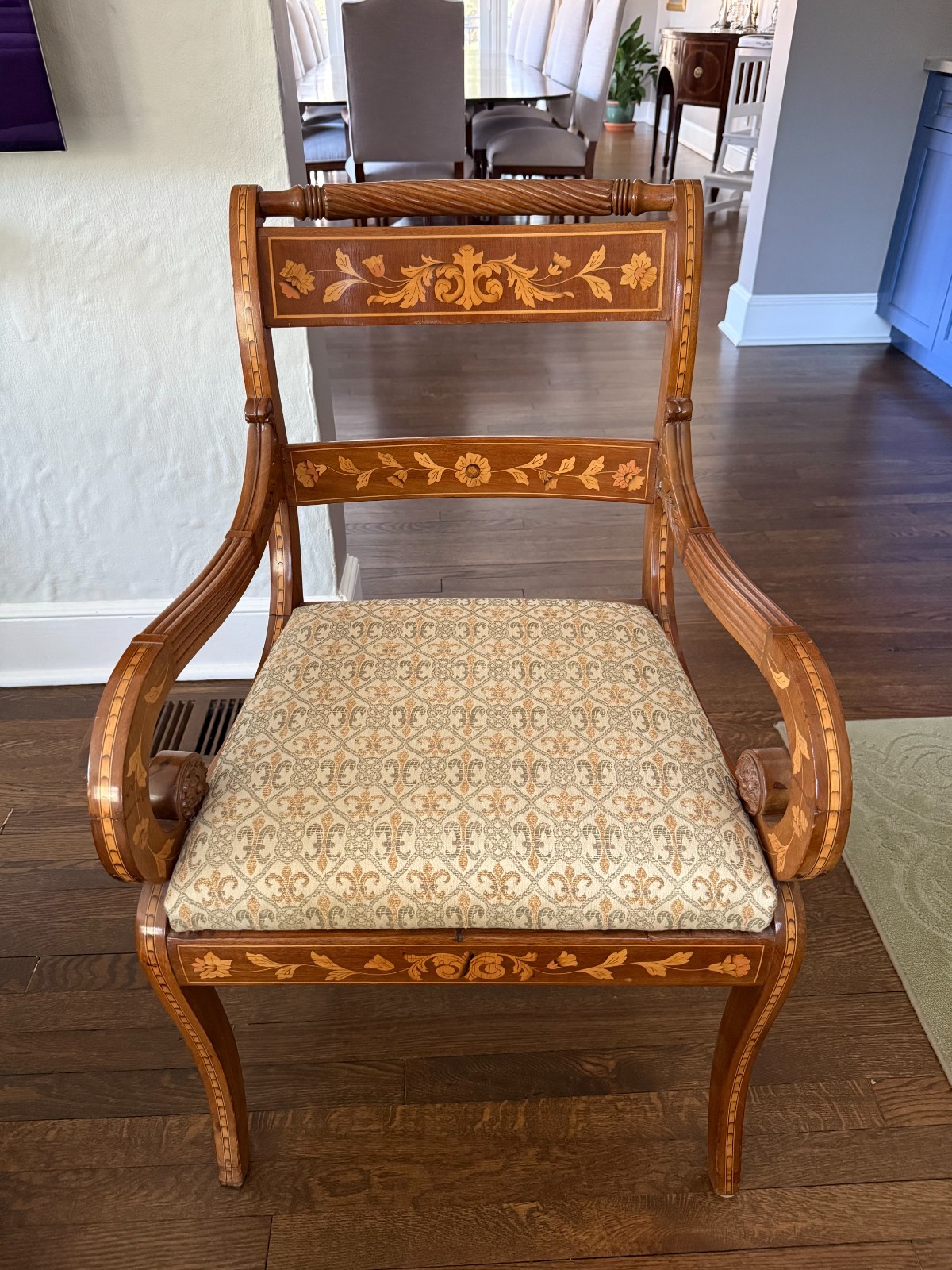 Antique French/Italian Marquetry Inlaid Armchair – Floral Inlay – Neoclassical