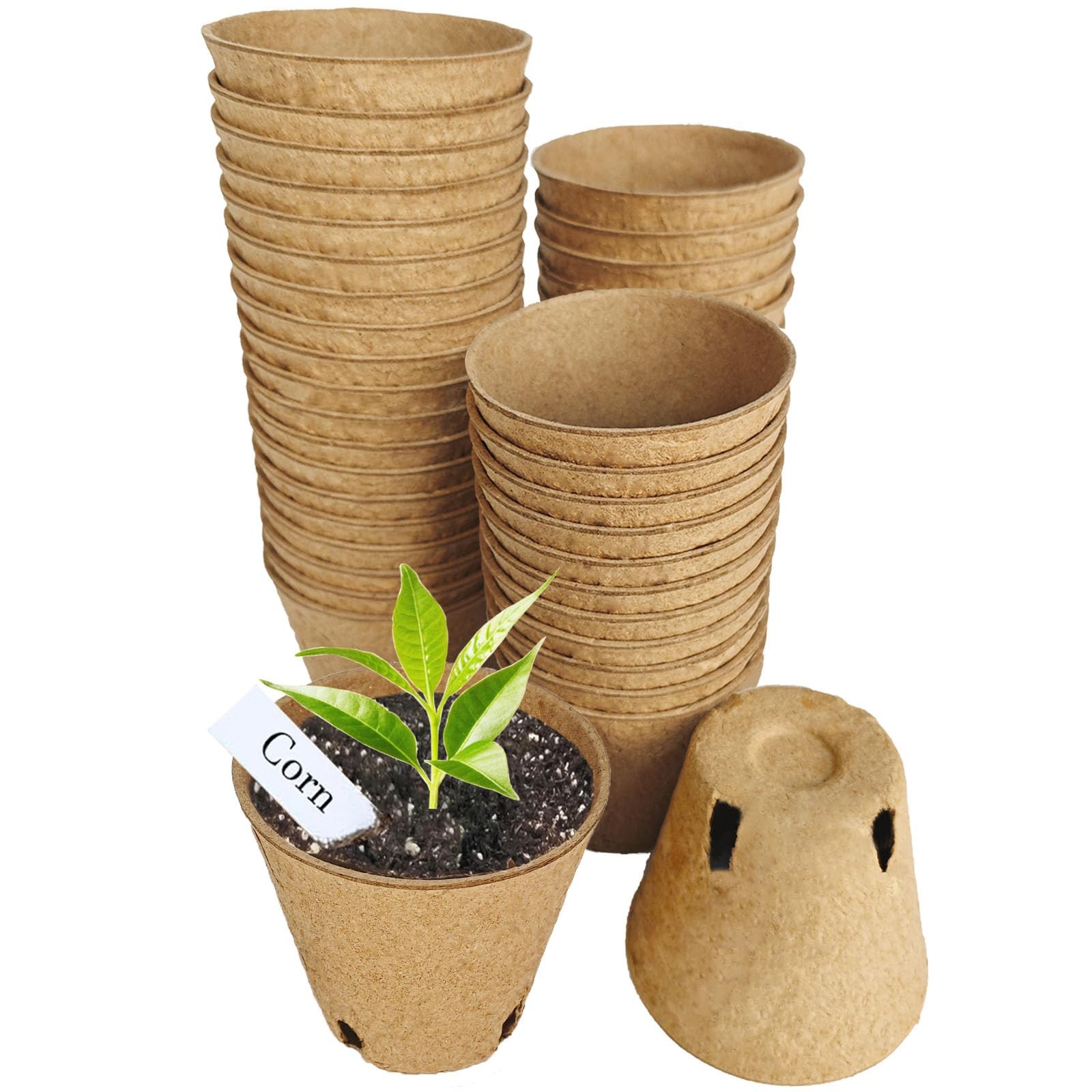 Napia Peat Pots Seed Starter - 45 Pack 3.15 inch inch, Brown 