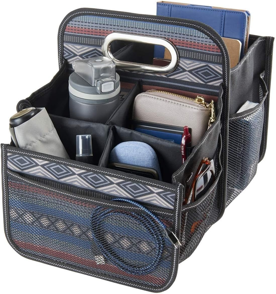 Car Organizer with Cup Holder Dividers - Front Seat Organizer for Drivers or Mid