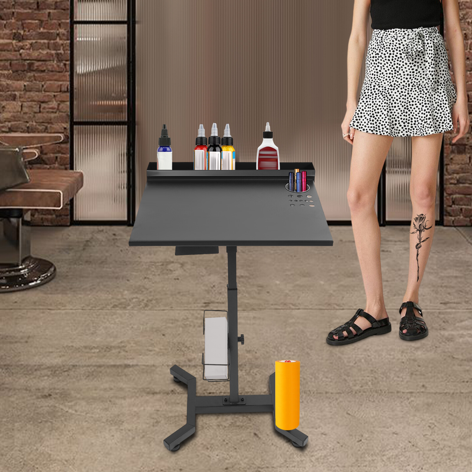 Salon Table Station Portable Mobile Trolley Tattoo Work Cart Height Adjustable