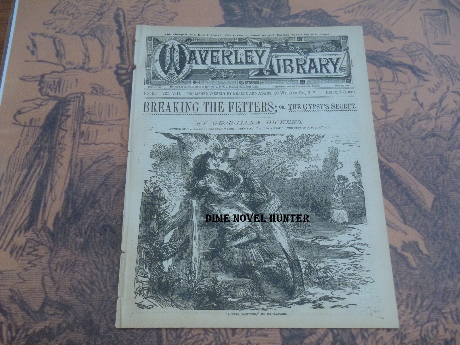 1883 BEADLE & ADAMS WAVERLEY LIBRARY #193 VERY SCARCE FN DIME NOVEL STORY PAPER
