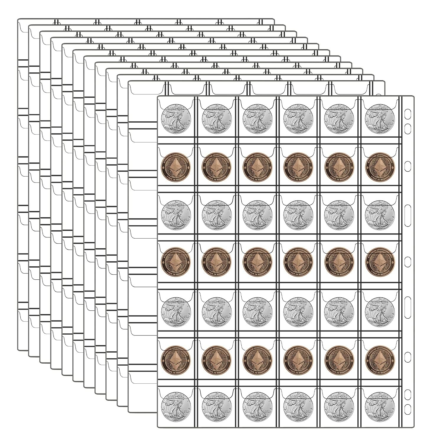 12 Sheets Coin Collection Supplies Pages, Collecting Book Album Protectors Sl...