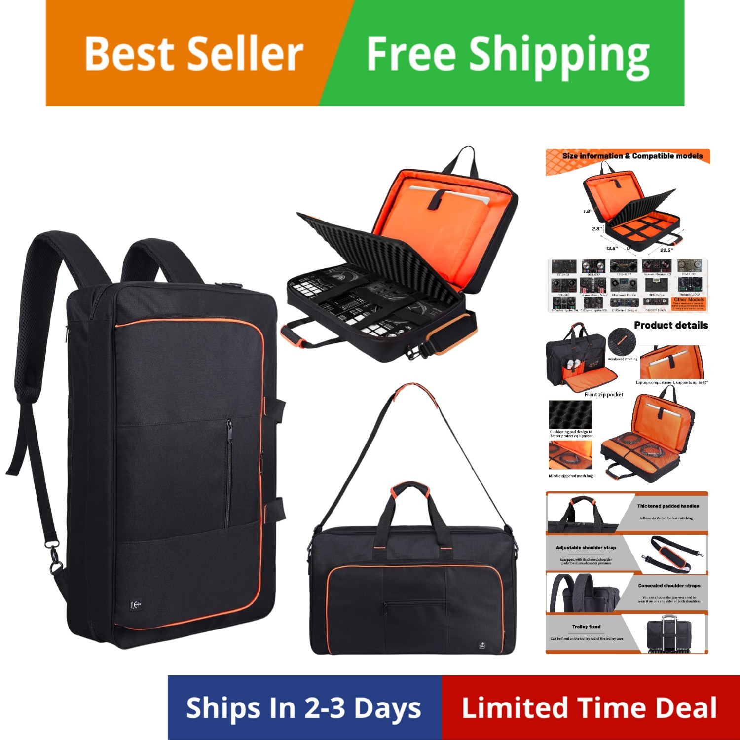 DJ Controller Case for DDJ-/ 200/400/SR2/ Numark Party Mix 2/Mixtrack Platinu...