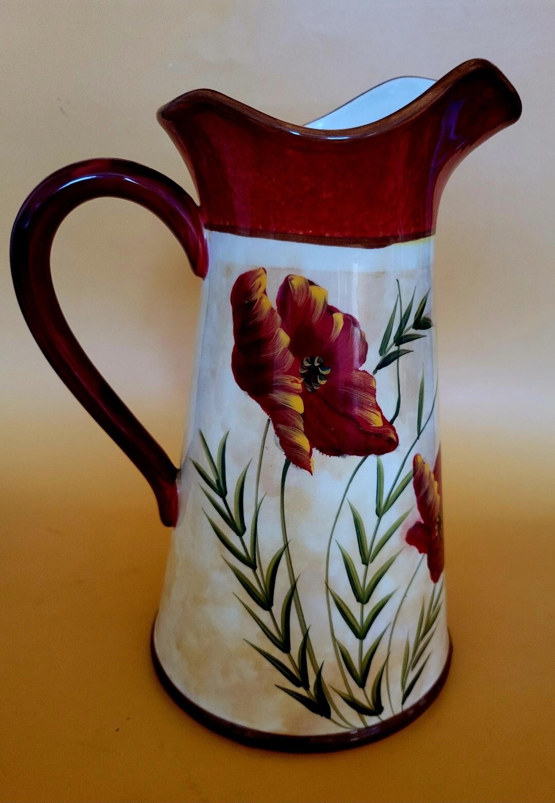 Pier 1 Imports Poppy Pitcher 11.5" at the Spout Hand Painted Earthenware Vibrant