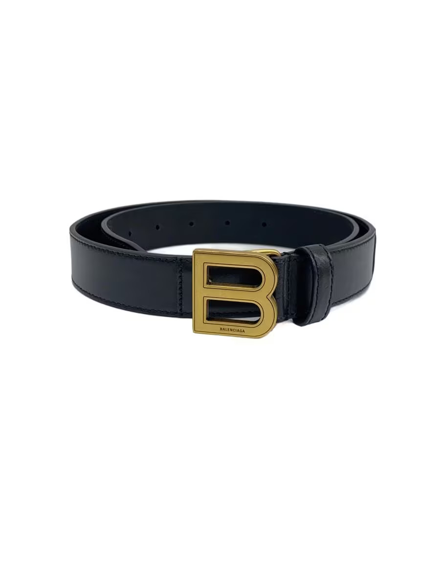 BALENCIAGA BB Leather Belt, Black, Men's, 640828, 1000, T, 501523, 75