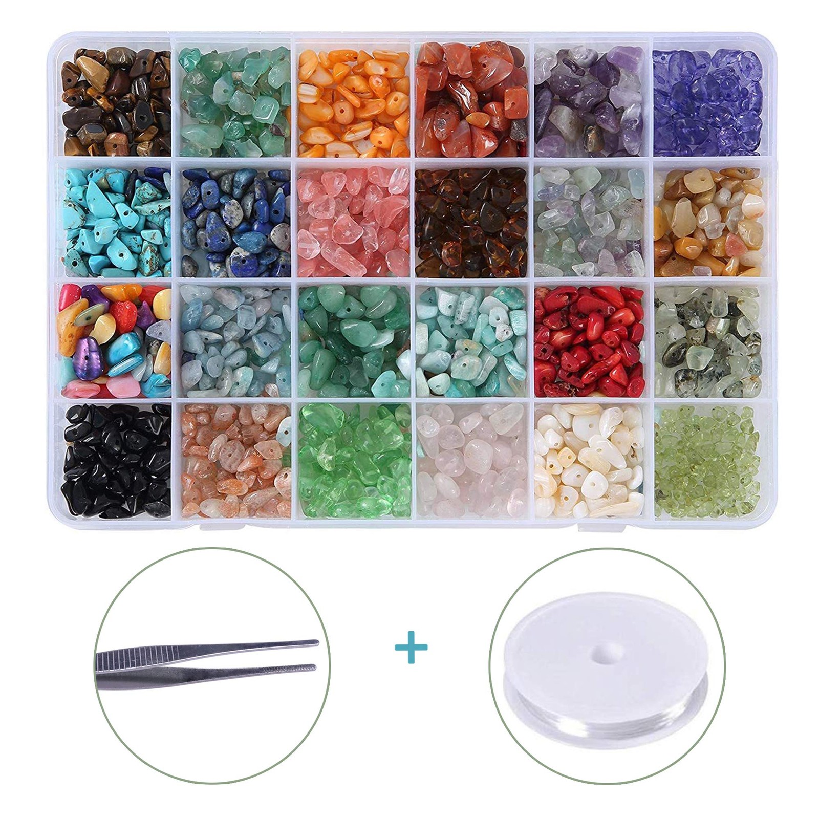 Efivs Arts 1500PCS Stone Beads Kit - 24 Styles Crystal & Small, 24 kinds/kit 