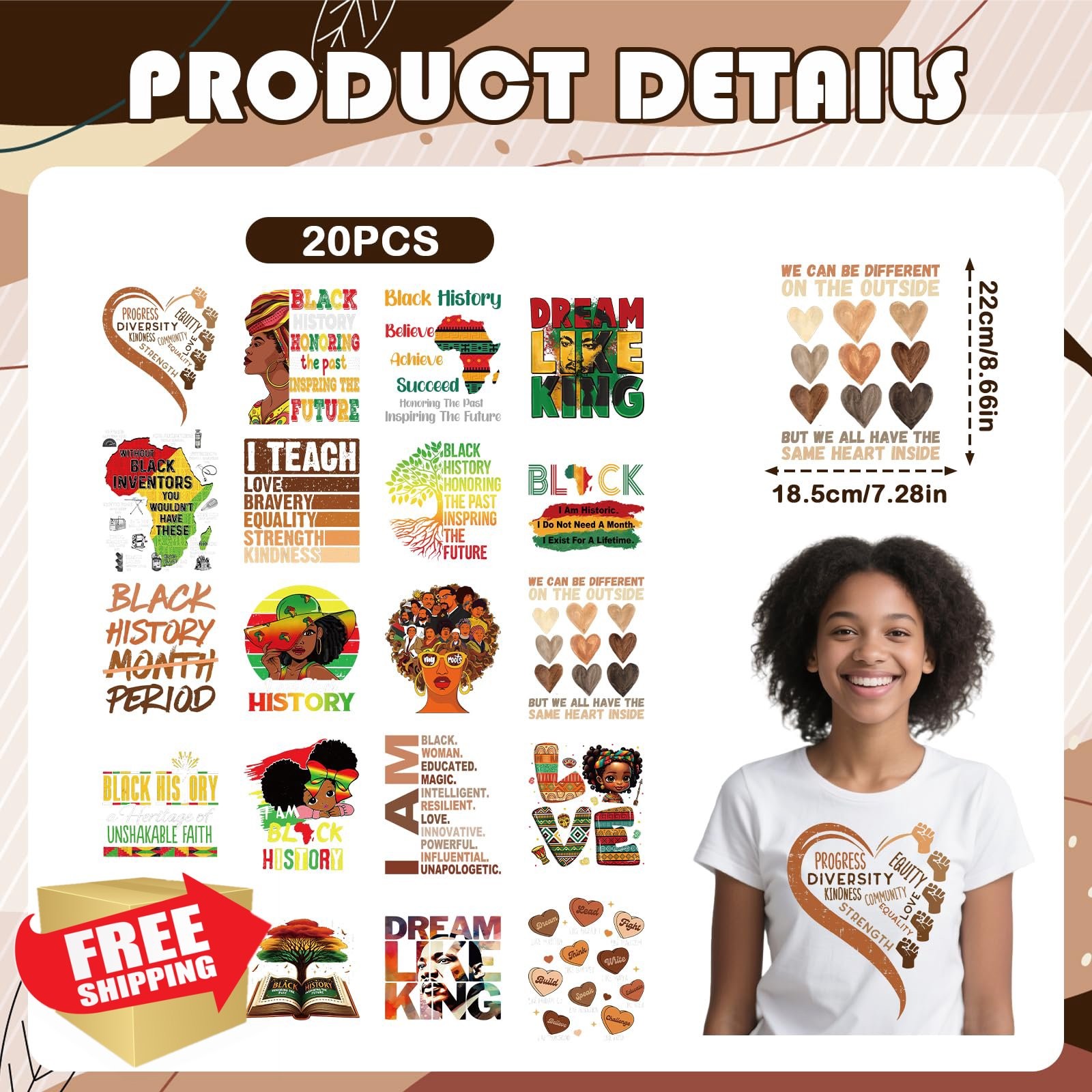 Black History Month Iron On Transfers - 20 Sheets DTF for T-Shirts