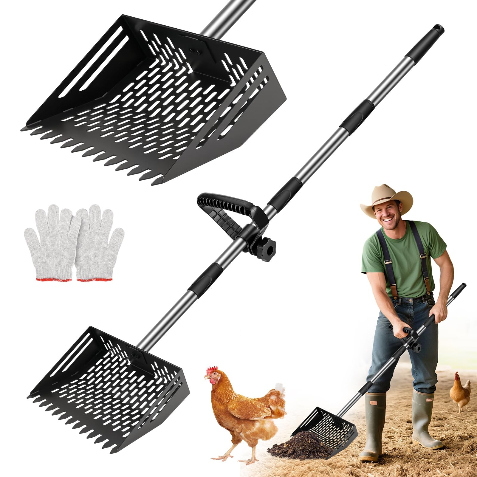 64.5 Inch Chicken Poop Scooper & Rake,for Chicken Pooper Small Farm Animal, w...