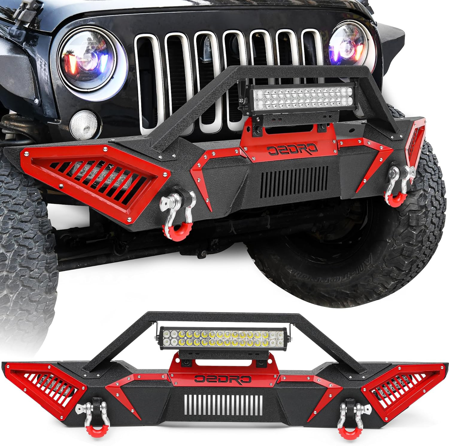 Front Bumper Compatible with 2007-2025 Jeep Wrangler JK JL JKU JLU Unlimited & G