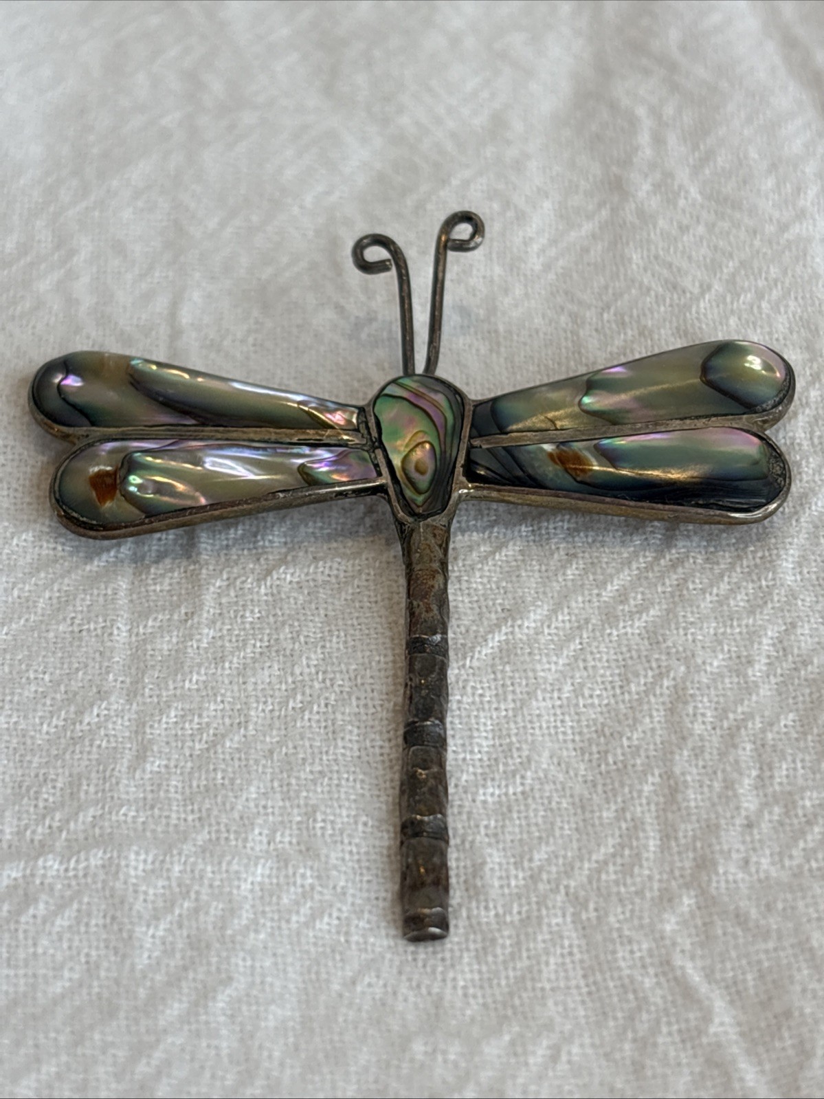 VINTAGE STERLING SILVER TAXCO TR-18 DRAGONFLY ABALONE BROOCH