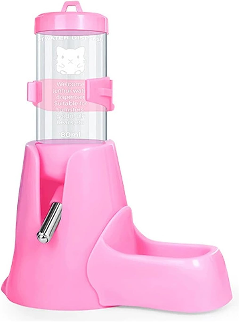 Pink Hamster Water Bottle with Stand Water Bottle with Food Container Base Autom