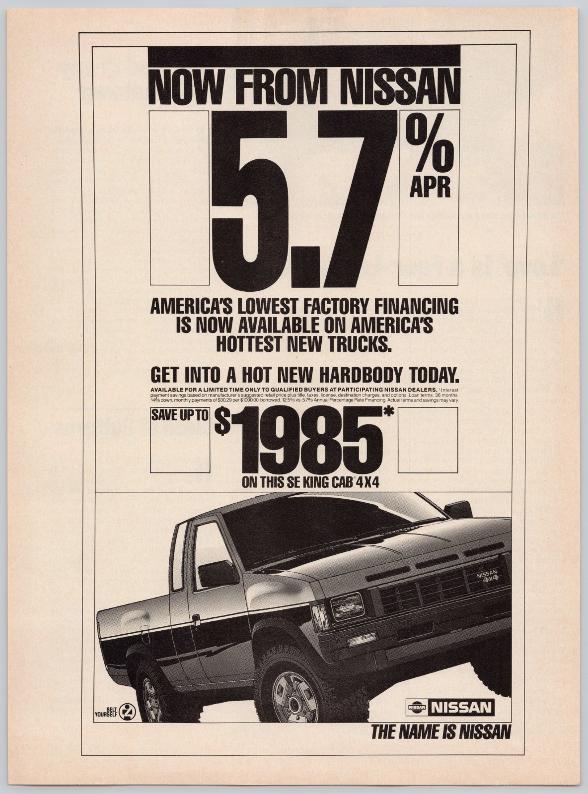 1986 Nissan SE King Cab 4x4 Vintage Print Ad 80s Pickup Truck 4WD