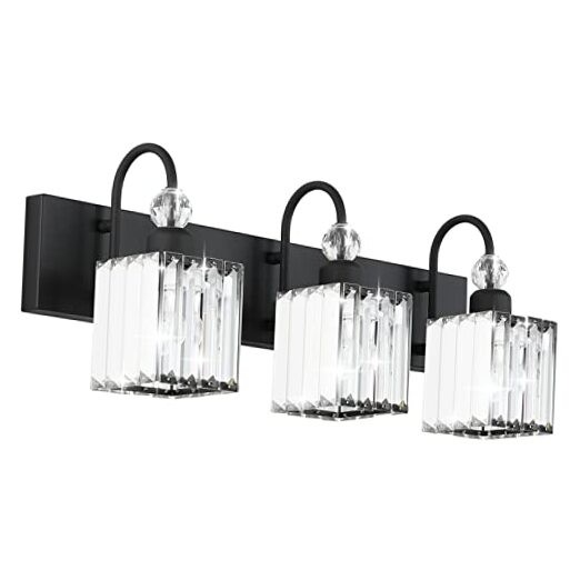  Modern Crystal Black Vanity Light 3 Light Bathroom Light 3-light Square-Black