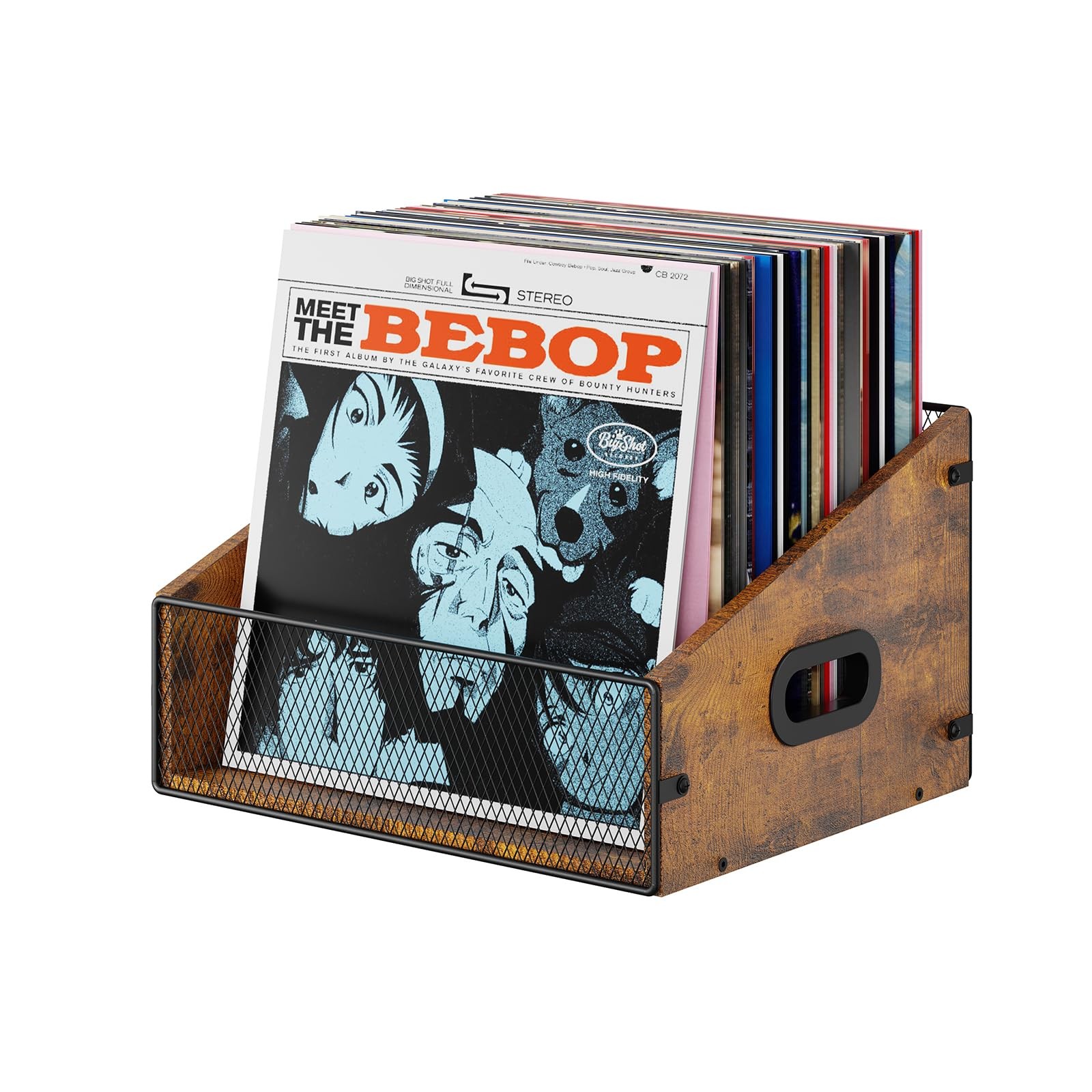 Vinyl Record Storage Holder, Trapezoidal LP Vinyl Record Crate with Handle, W...